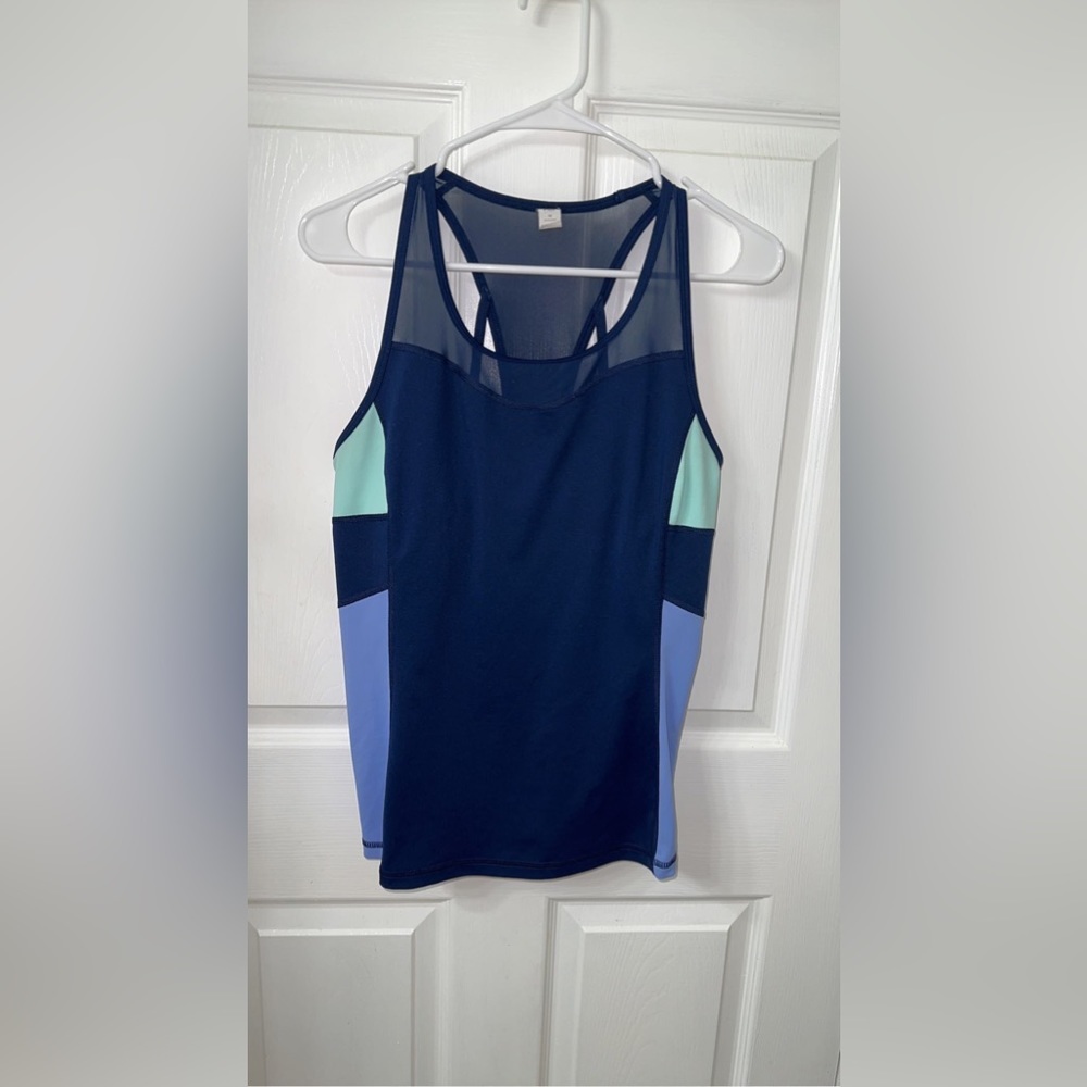 FILA  Sport Tank Top Blue Teal Green Mesh Top Workout Yoga Run Medium
